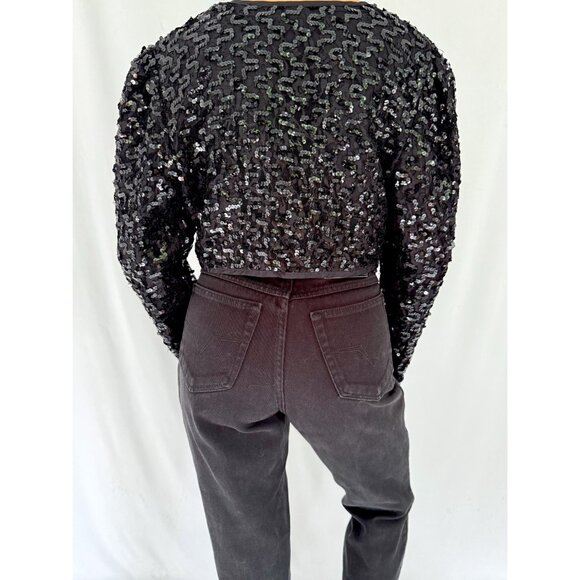 80s vintage black sequin lace embellished glam party cropped bolero jacket shrug - Picture 5 of 8